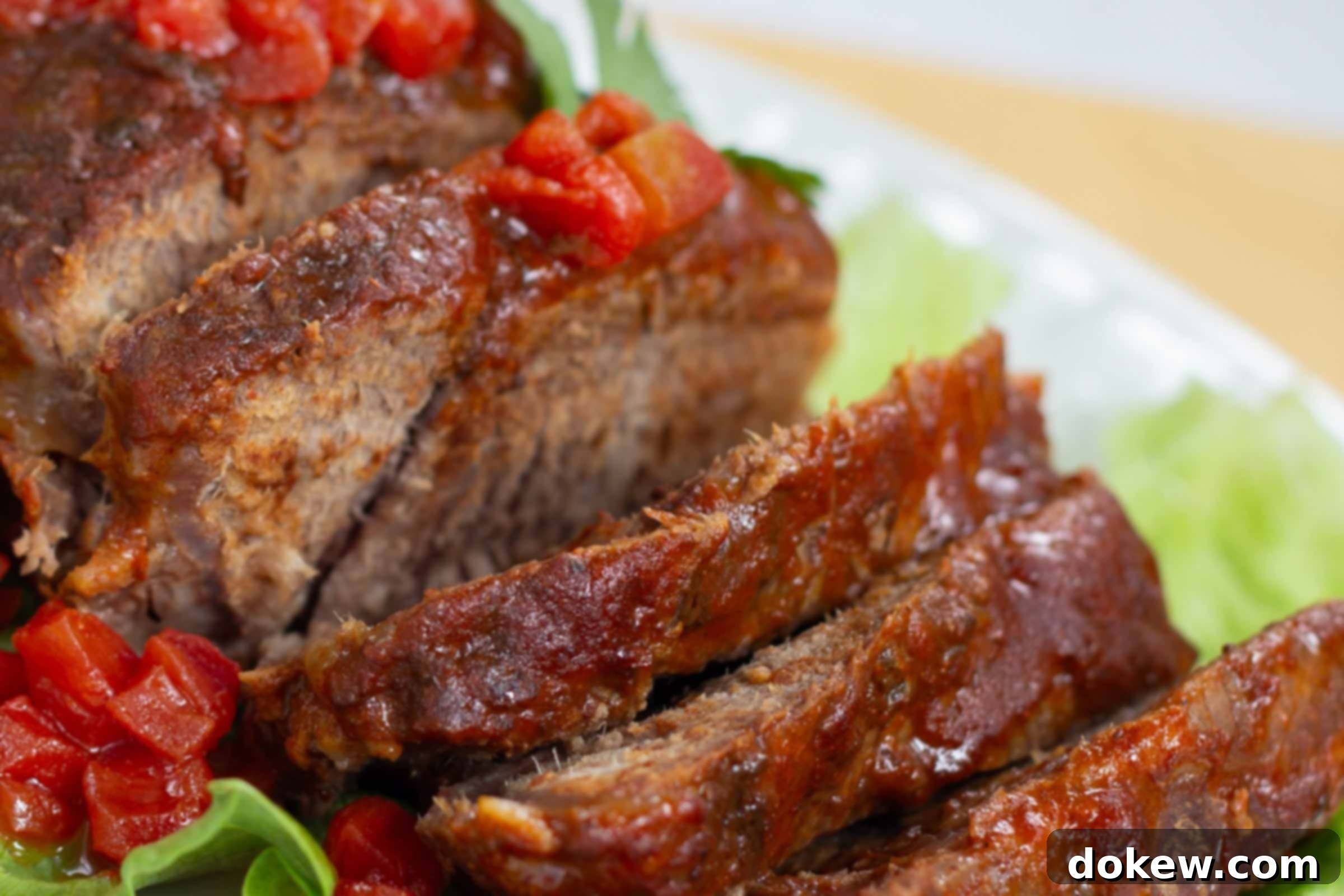 Slow Cooker Mexican Pot Roast - Ready to Serve Tender sliced Mexican pot roast topped with fresh diced tomatoes and cilantro, drizzled with a rich red sauce, served hot.