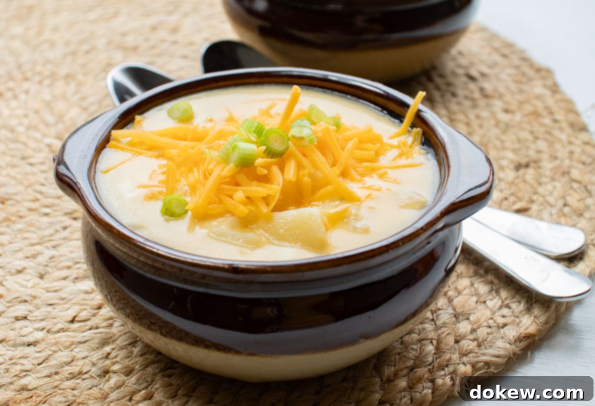 30-Minute Hash Brown Potato Soup 7 Potato soup with hash browns in a bowl and garnished with shredded cheddar cheese and sliced green onions.