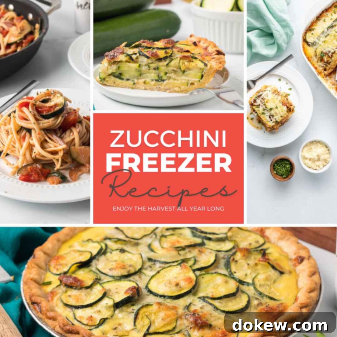 Collage of zucchini freezer recipes.