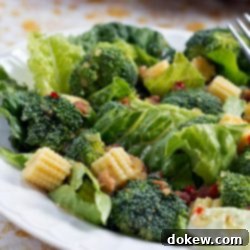 Vibrant Baby Corn & Broccoli Salad 3 Close-up of Baby Corn Salad with Broccoli in a bowl.