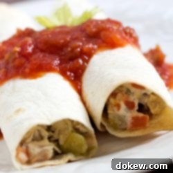 Cheesy Tex-Mex Chicken Rolls 3 Two Tex Mex Chicken Roll Ups topped with salsa