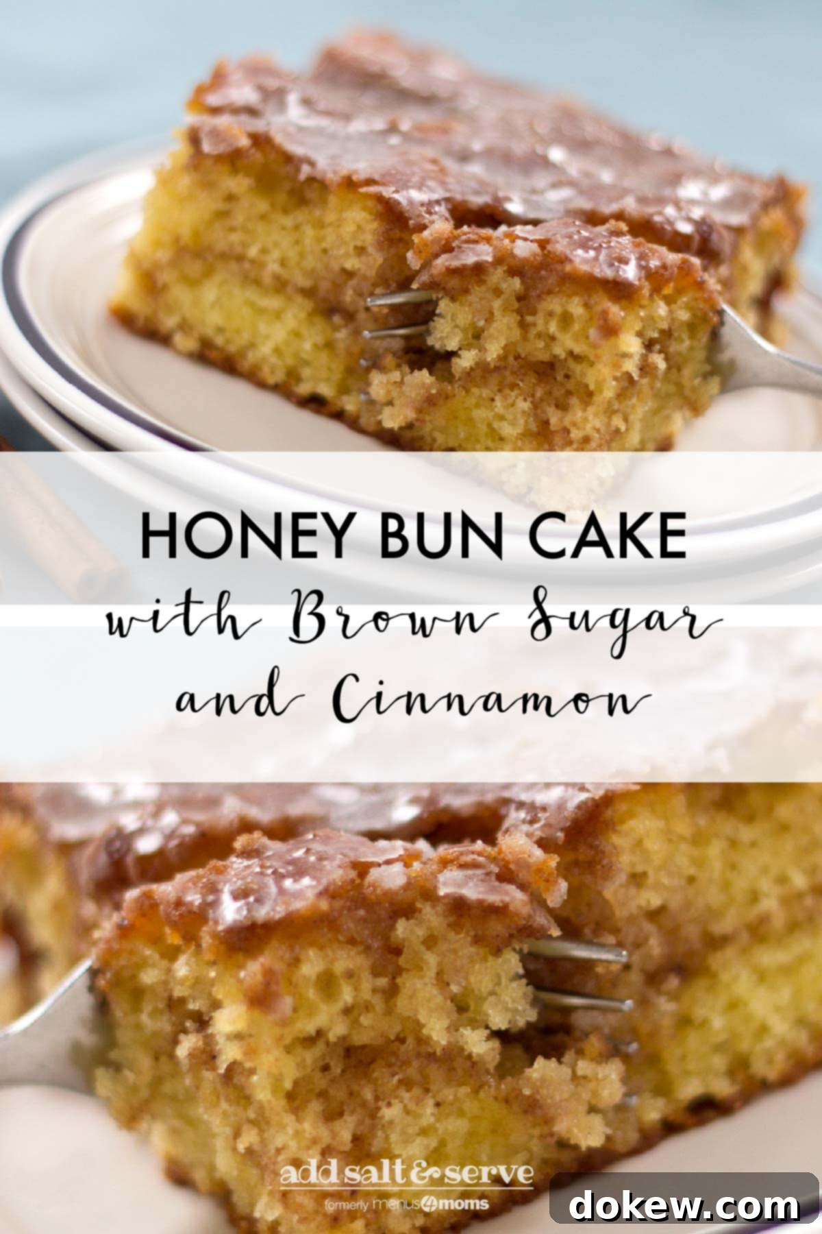 Cinnamon Honey Swirl Cake 9 Honey Bun Cake with delightful swirls of brown sugar and cinnamon, topped with a sweet glaze, presented as a pinnable image for social media.