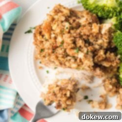 Effortless Slow Cooker Chicken and Stuffing 8 A plate of Crockpot Chicken and Stuffing with broccoli on the side, ready to eat.