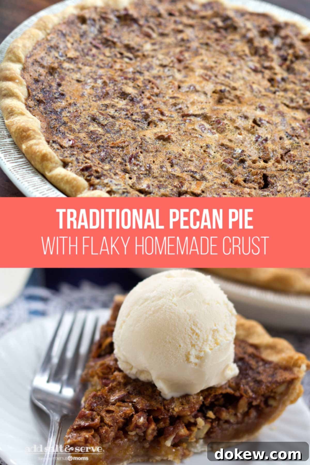 Classic Homemade Pecan Pie 4 Homemade pecan pie topped with a scoop of vanilla ice cream