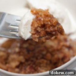 Homemade Apple Crumble 3 A serving of warm apple crumble with melting vanilla ice cream.