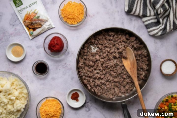 Effortless Make-Ahead Shepherd's Pie 4 browned ground beef and onion