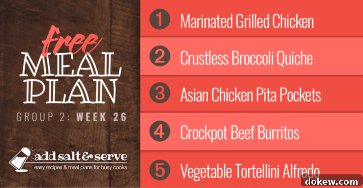 List of recipes in Week 26 (Group 2) meal plan, featuring various healthy and colorful dishes.