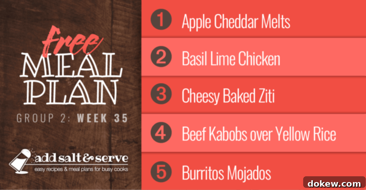 Week 35 Meal Guide for Group 2 2 Detailed list of delicious recipes for Week 35 meal plan, featuring varied and easy-to-prepare dishes for busy families.