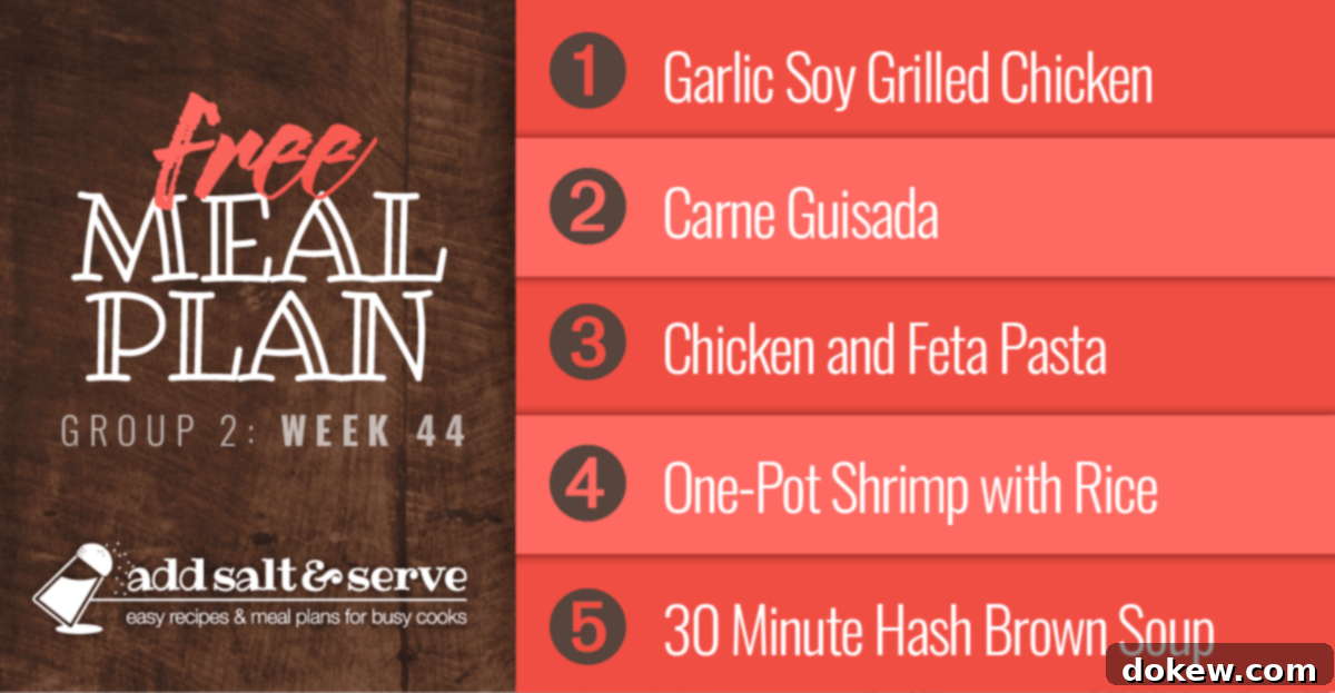 Week 44 Nourishment Plan: Group 2 Edition 2 List of recipes in free meal plan for Week 44 (Group 2), featuring a summary table of the week's dishes.