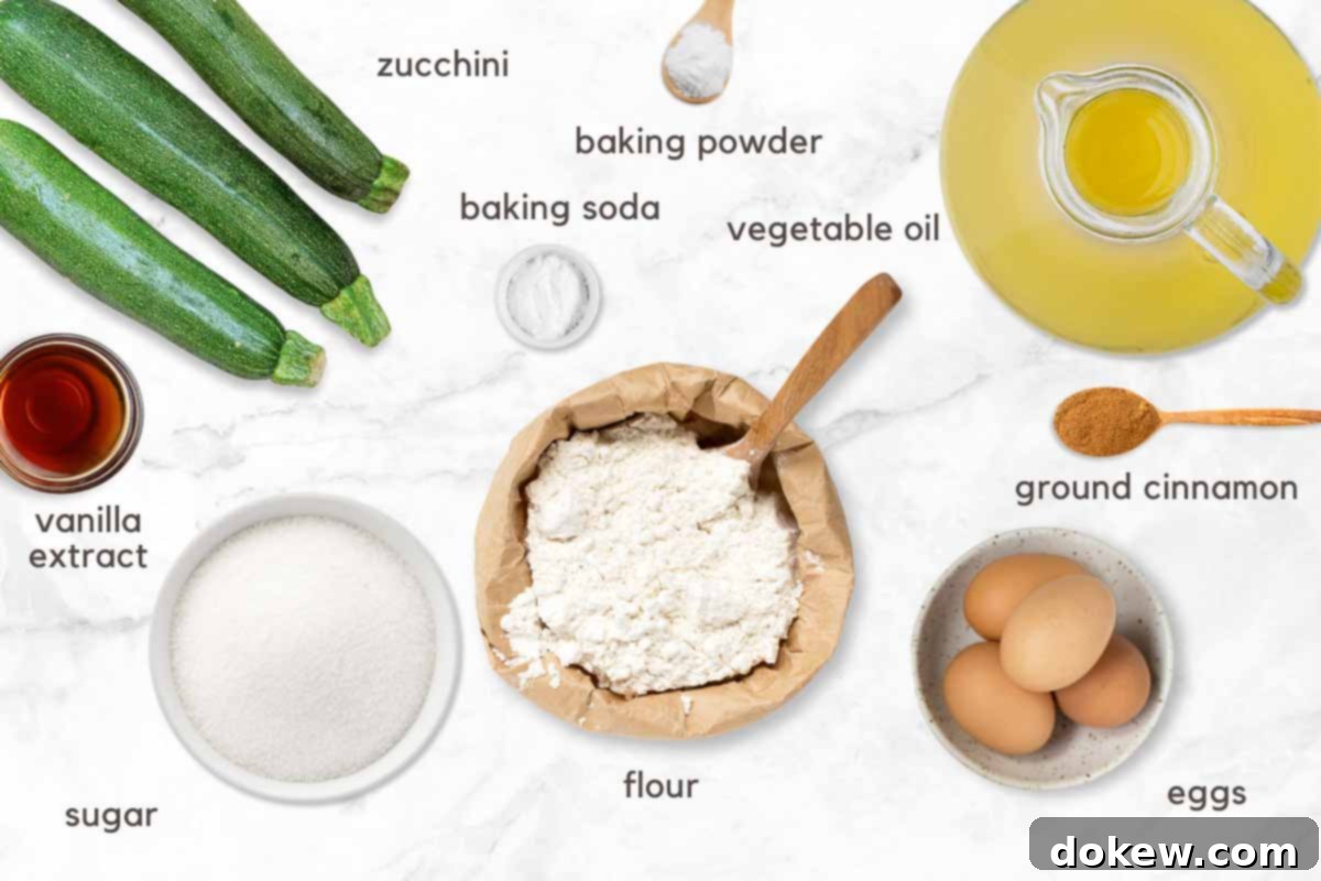 Effortless Zucchini Bread 3 Ingredients for zucchini bread on a counter.