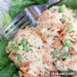 Vibrant Chicken and Vegetable Rice Salad 2 Veggie rice salad with chicken served on lettuce leaves