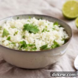 Vibrant Cilantro Lime Rice 2 Cilantro lime rice in a bowl.
