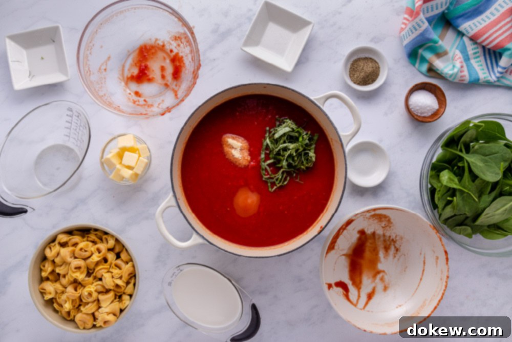 Effortless 15-Minute Tomato Spinach Tortellini Delight 4 Adding basil to Tomato Spinach Tortellini Soup