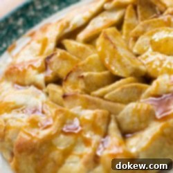 Baked apple galette drizzled with caramel sauce