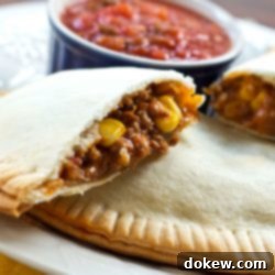 Make-Ahead Baked Beef Empanadas 3 Corn and ground beef empanadas with salsa