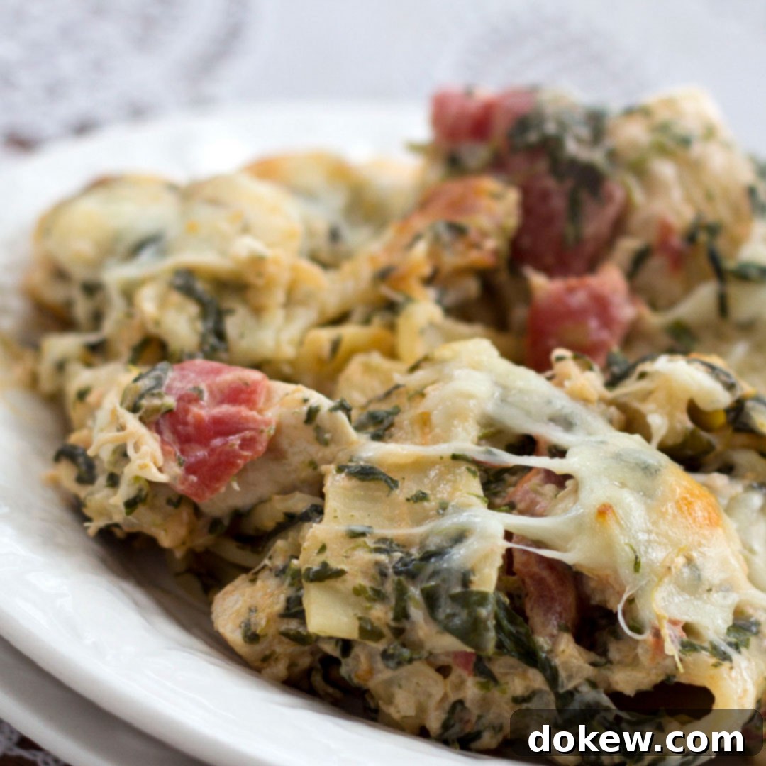 Hearty Chicken and Spinach Pasta Casserole 2 Delicious Cheesy Chicken and Spinach Pasta Bake, a family-friendly Italian casserole