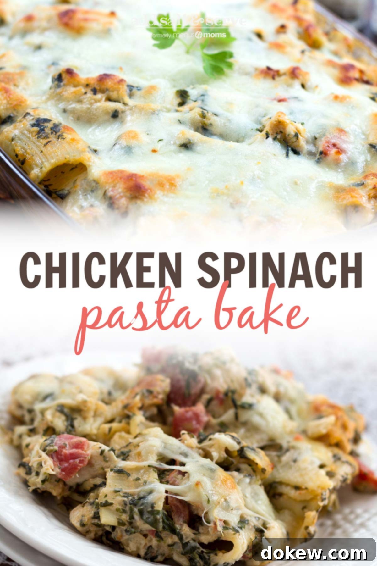 Hearty Chicken and Spinach Pasta Casserole 4 Pin this recipe: Cheesy Chicken and Spinach Pasta Bake, a comforting and easy Italian dish